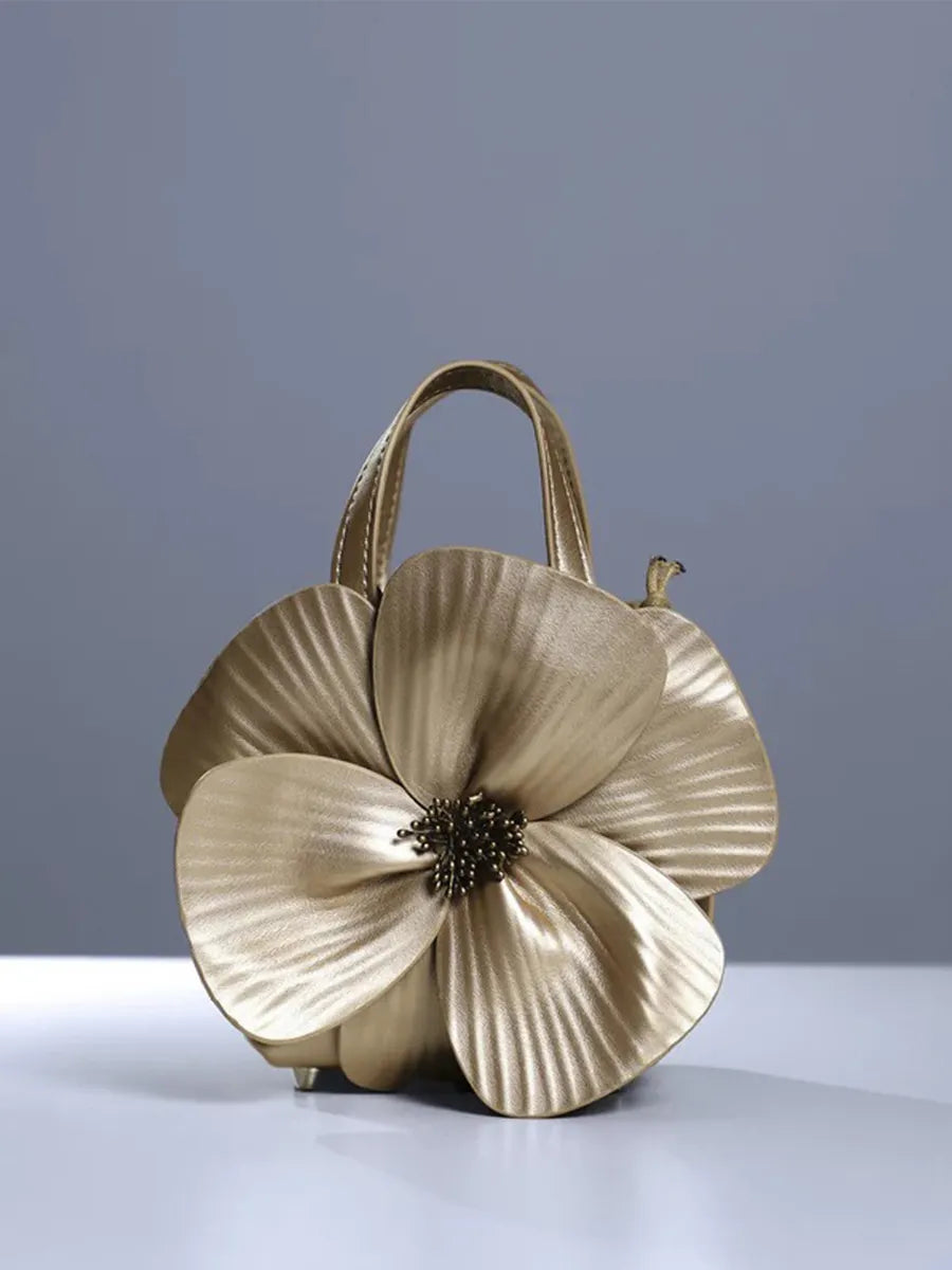 Acsah Leather Flower Bag In Gold