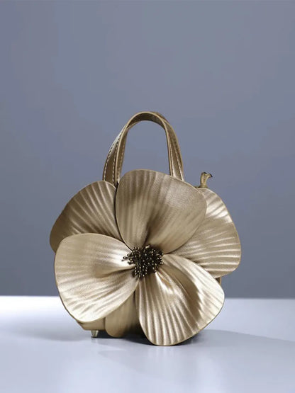 Acsah Leather Flower Bag In Gold