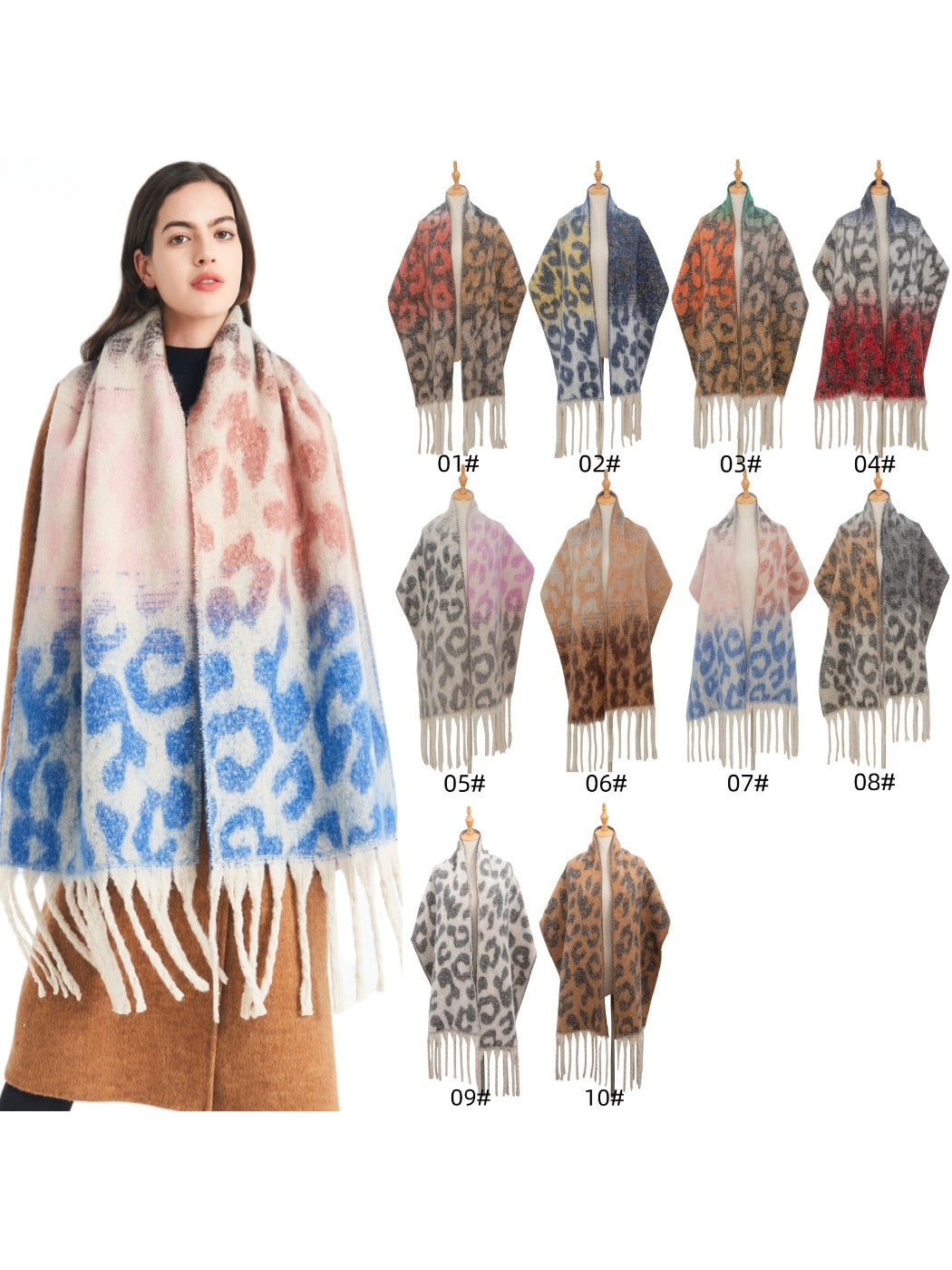 Scarvii - Winter Tassel Scarf with Leopard Patterns