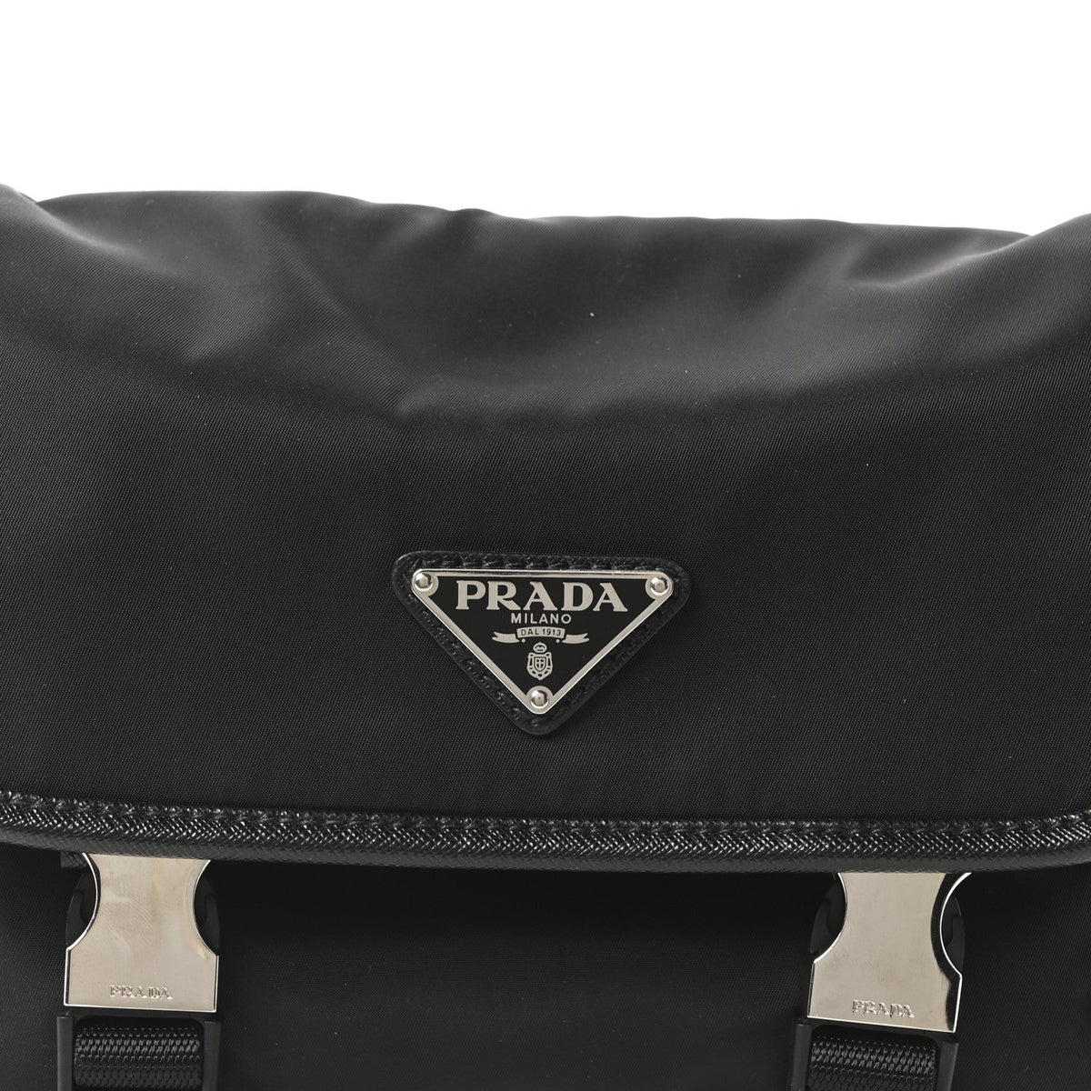 Re-Nylon Saffiano Pocket Double Snap Buckle Messenger Shoulder Bag Black