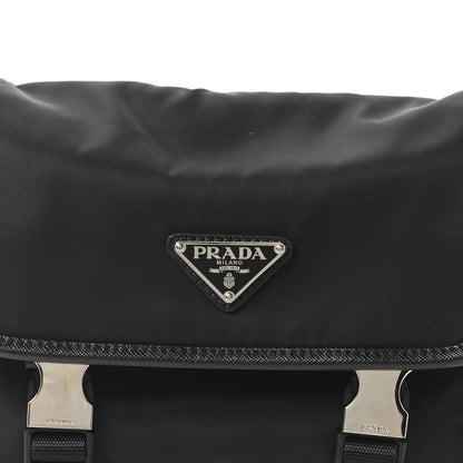 Re-Nylon Saffiano Pocket Double Snap Buckle Messenger Shoulder Bag Black