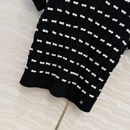 CC 26 Short-Sleeved Top Black White Knit 342788