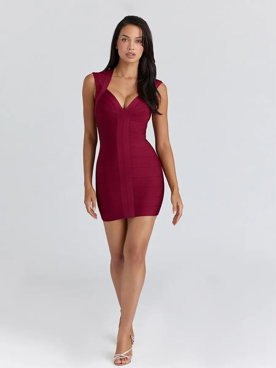 Pandora Bandage Dress In Burgundy