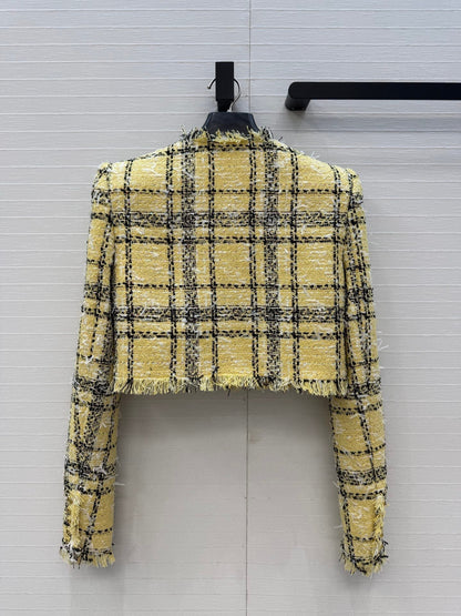 Balmain 26s Plaid Tweed Jacket Yellow Black Tweed 346061