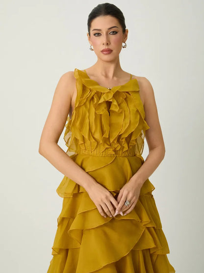 Luna Spaghetti Strap Tiered Ruffle Maxi Dress