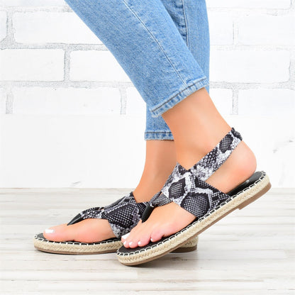 Women'S Hemp Rope Woven Snake Print Herringbone Sandals