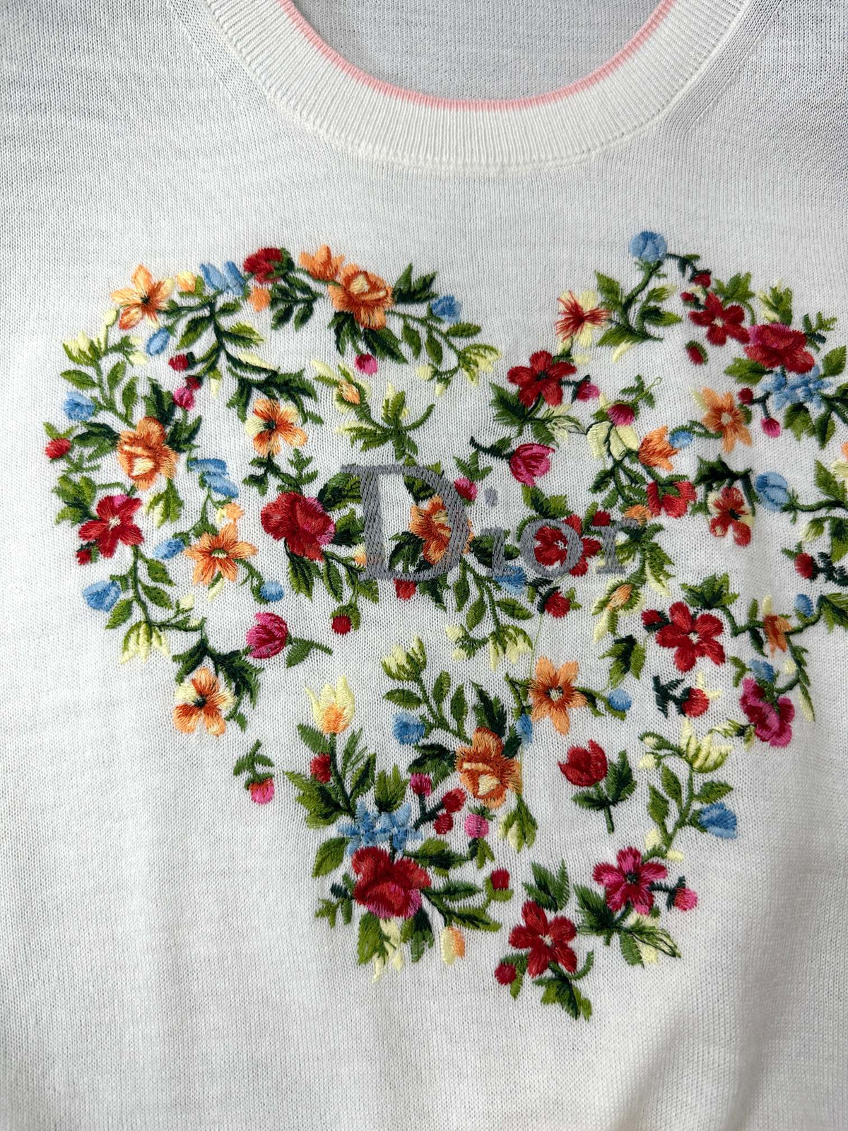 CD Dioramour Short-Sleeved Embroidered Sweater White Wool 349487