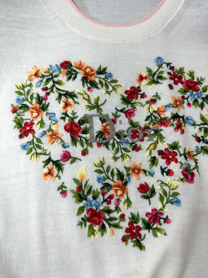CD Dioramour Short-Sleeved Embroidered Sweater White Wool 349487