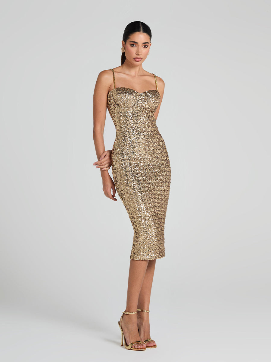 Greta Midi Dress In Gold