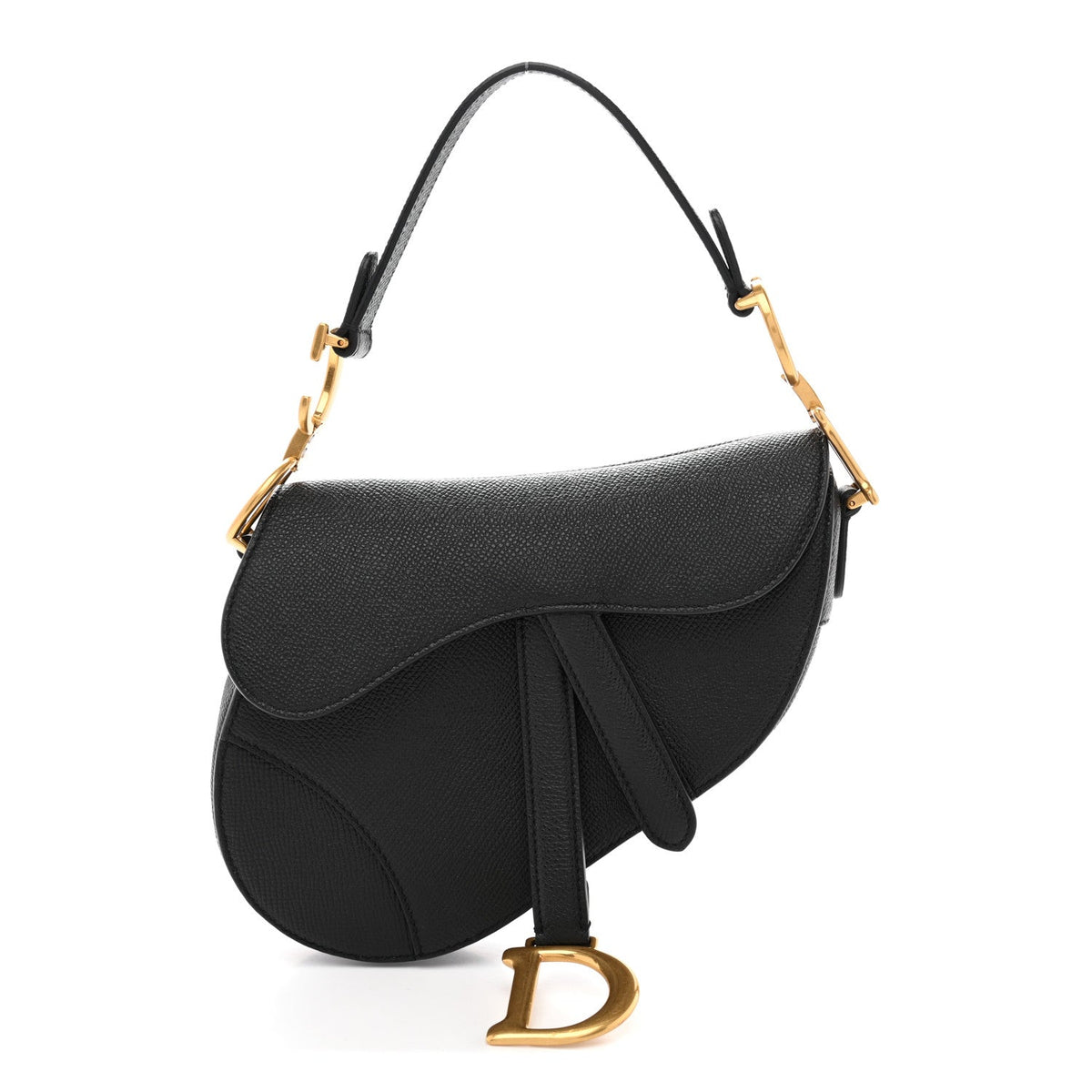 Grained Calfskin Mini Saddle Bag Black