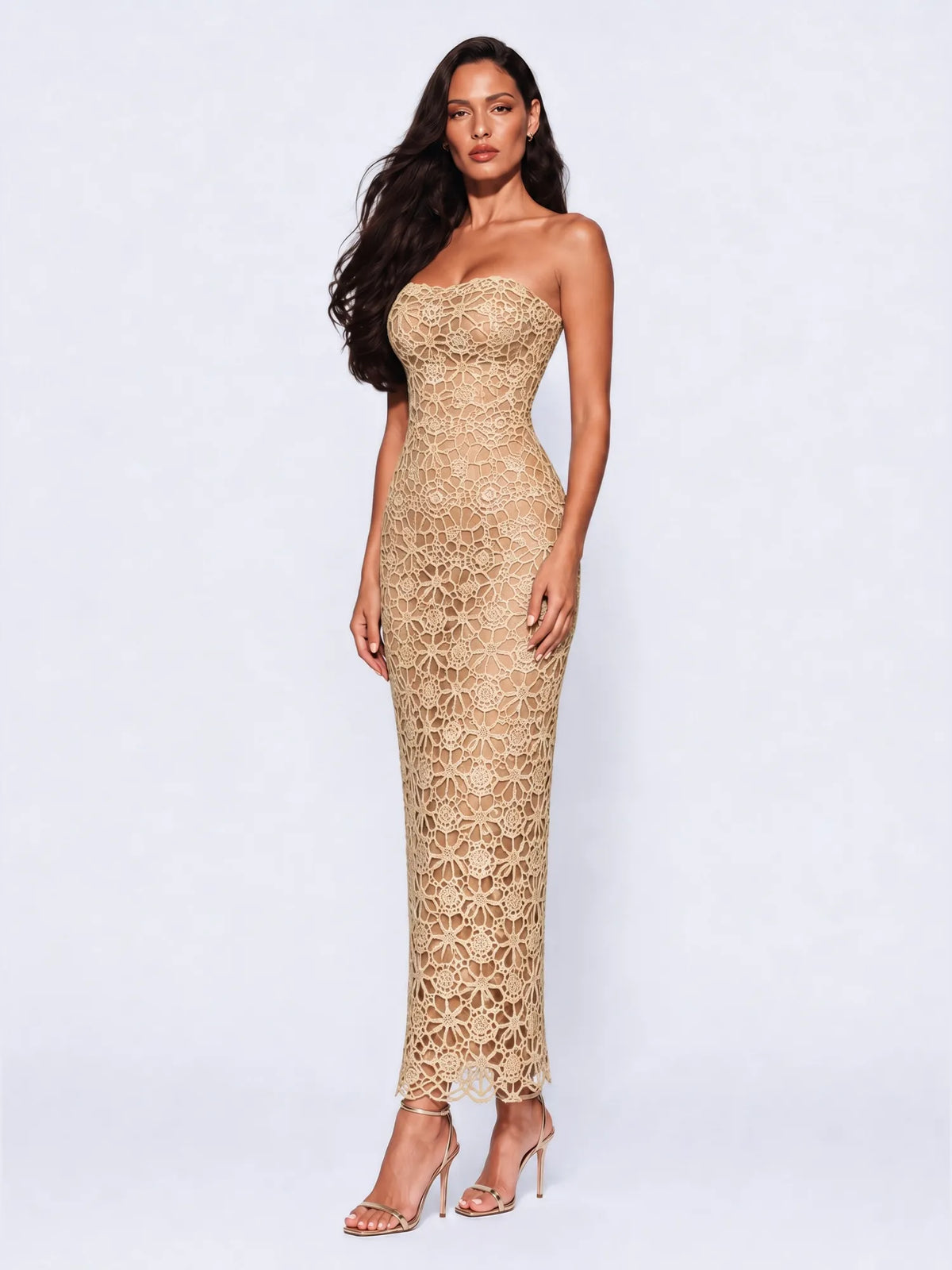 Isolde Cut Out Lace Strapless Maxi Dress