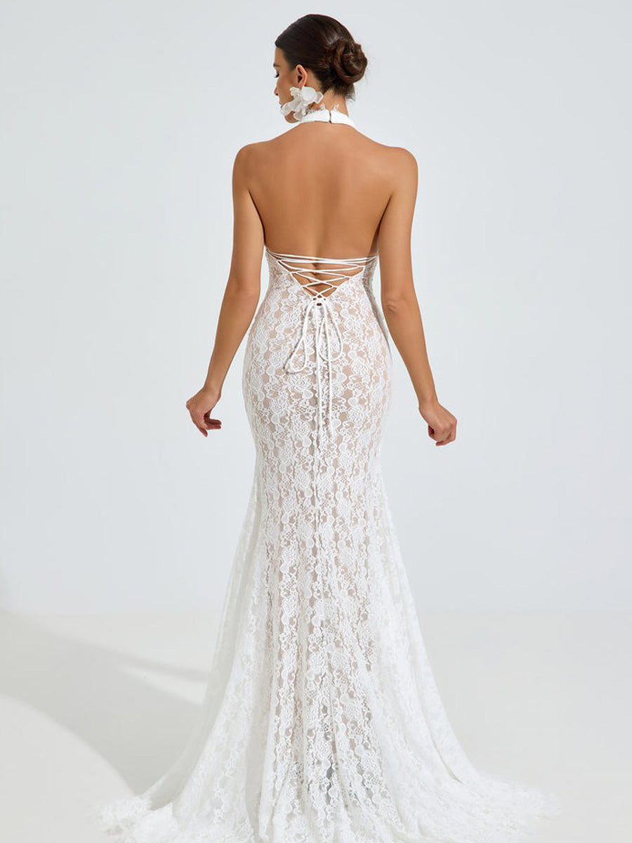 Abigail Halter Lace Mermaid Maxi Dress