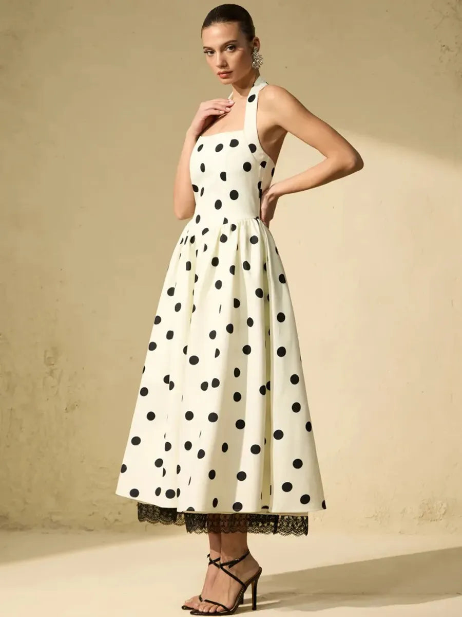 Bianca White Polka Dot Halter Maxi Dress