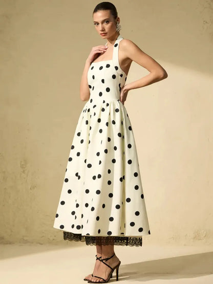 Bianca White Polka Dot Halter Maxi Dress