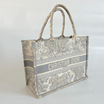 Dior Grey/White Embroidered Canvas Medium Book Tote