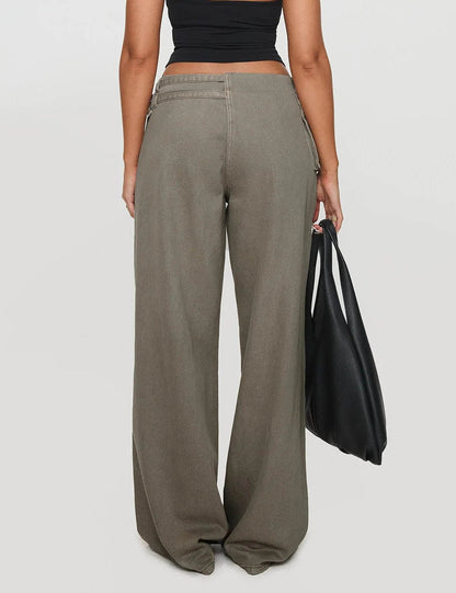 Trendy Wide Leg Adjustable Buckle Loose Pants