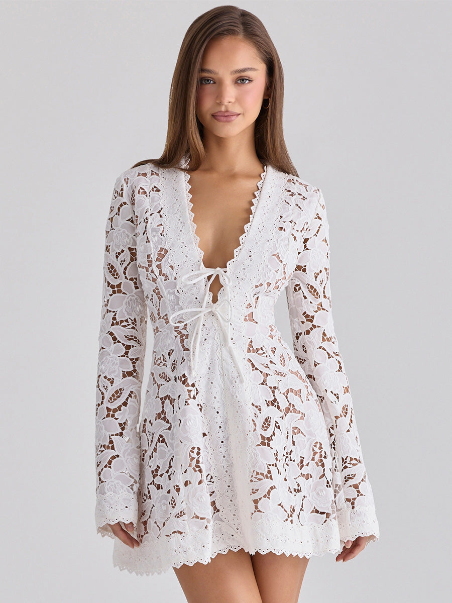 Serafina Lace Tie-Front Mini Dress