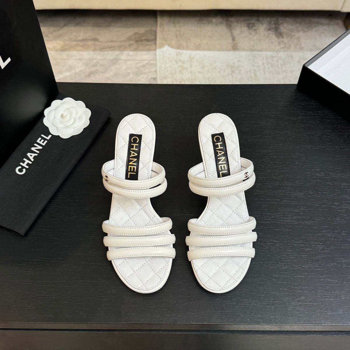 CC 26C Double C Strap Sandals White Sheepskin