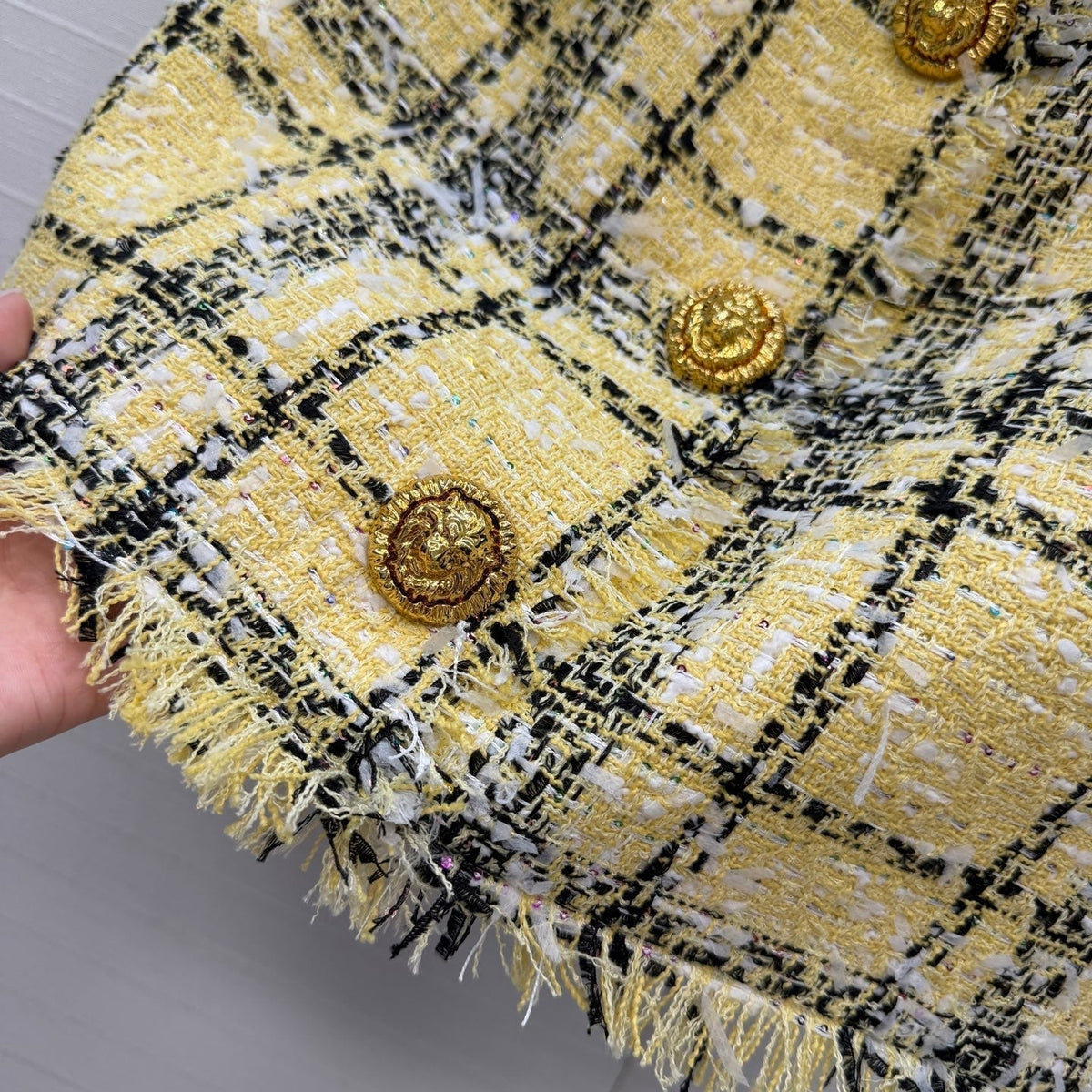 Balmain 26s Skirt Yellow Black Tweed 346066