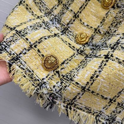 Balmain 26s Skirt Yellow Black Tweed 346066