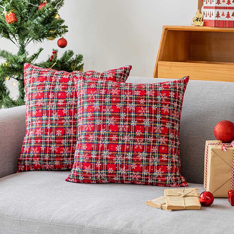Classic Christmas Plaid Snowflake Throw Pillow Covers