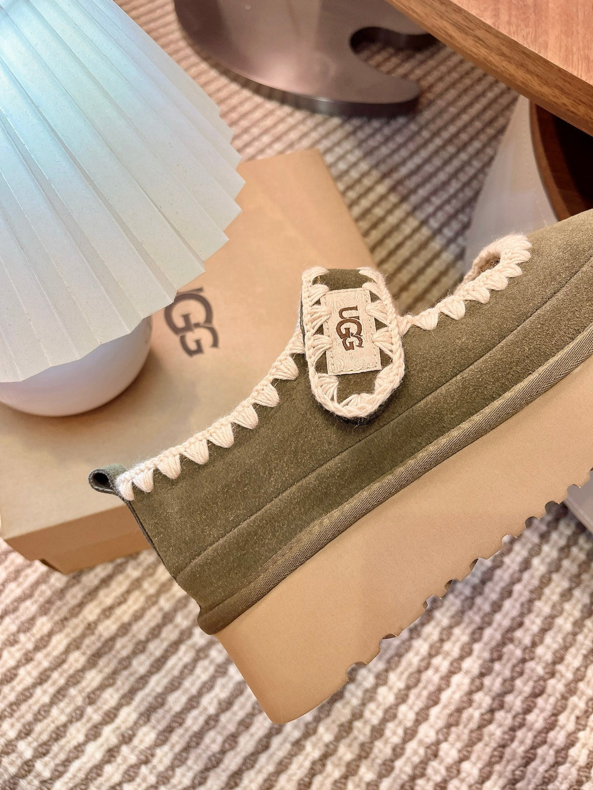 UGG Tazz Mary Jane Shoes Light Olive Green Suede Shearing