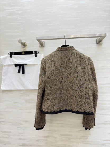 CC 26s Coat 3D Floral Embellished Beige Wool Blend Tweed