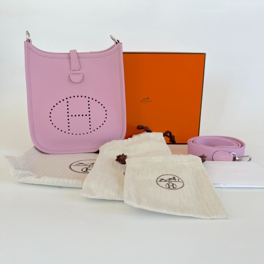 Hermes Mauve Sylvestre Clemence Mini Evelyne TPM 16 Palladium Hardware