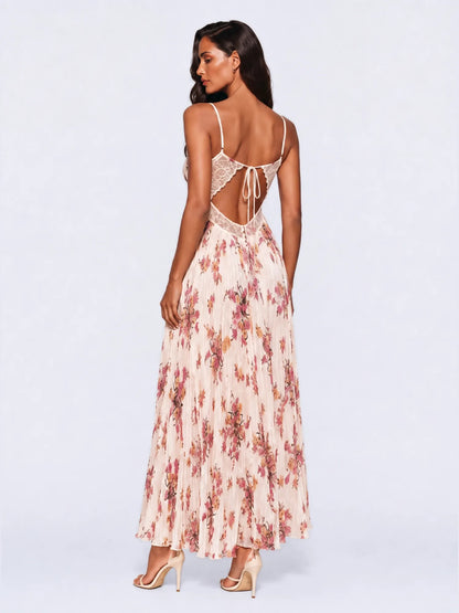 Jolie Lace Splicing Printed Maxi Dress