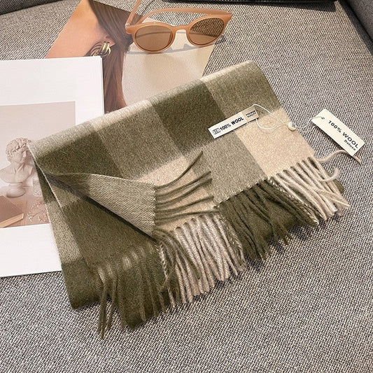 Colorblock Plaid Wool Scarf Intellectual All Match Fashion