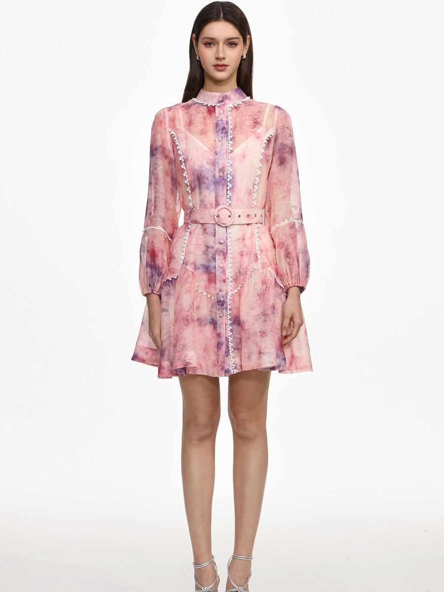 Hazel Flowy Long Sleeve Floral Print Woven Mini Dress