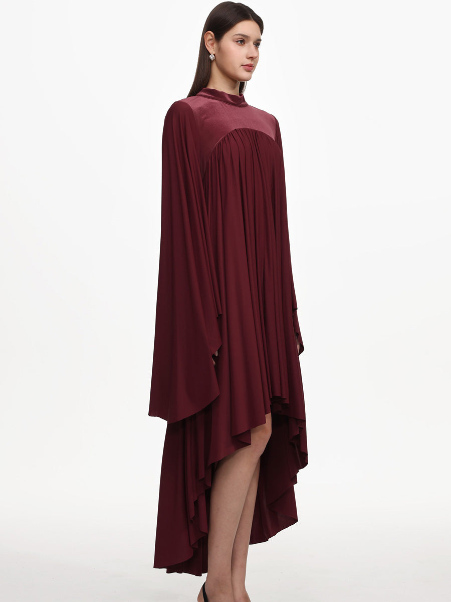 Evangeline Flowy Long Sleeve Pleated Woven Red Maxi Dress
