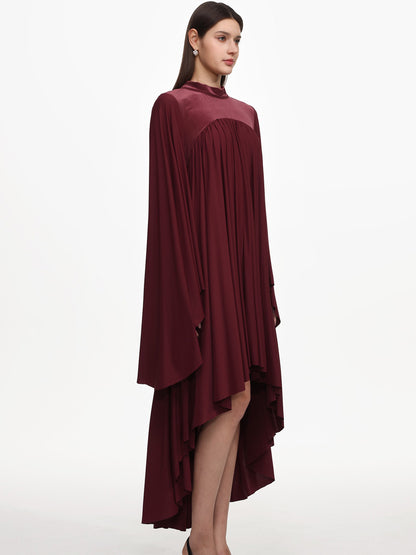 Evangeline Flowy Long Sleeve Pleated Woven Red Maxi Dress