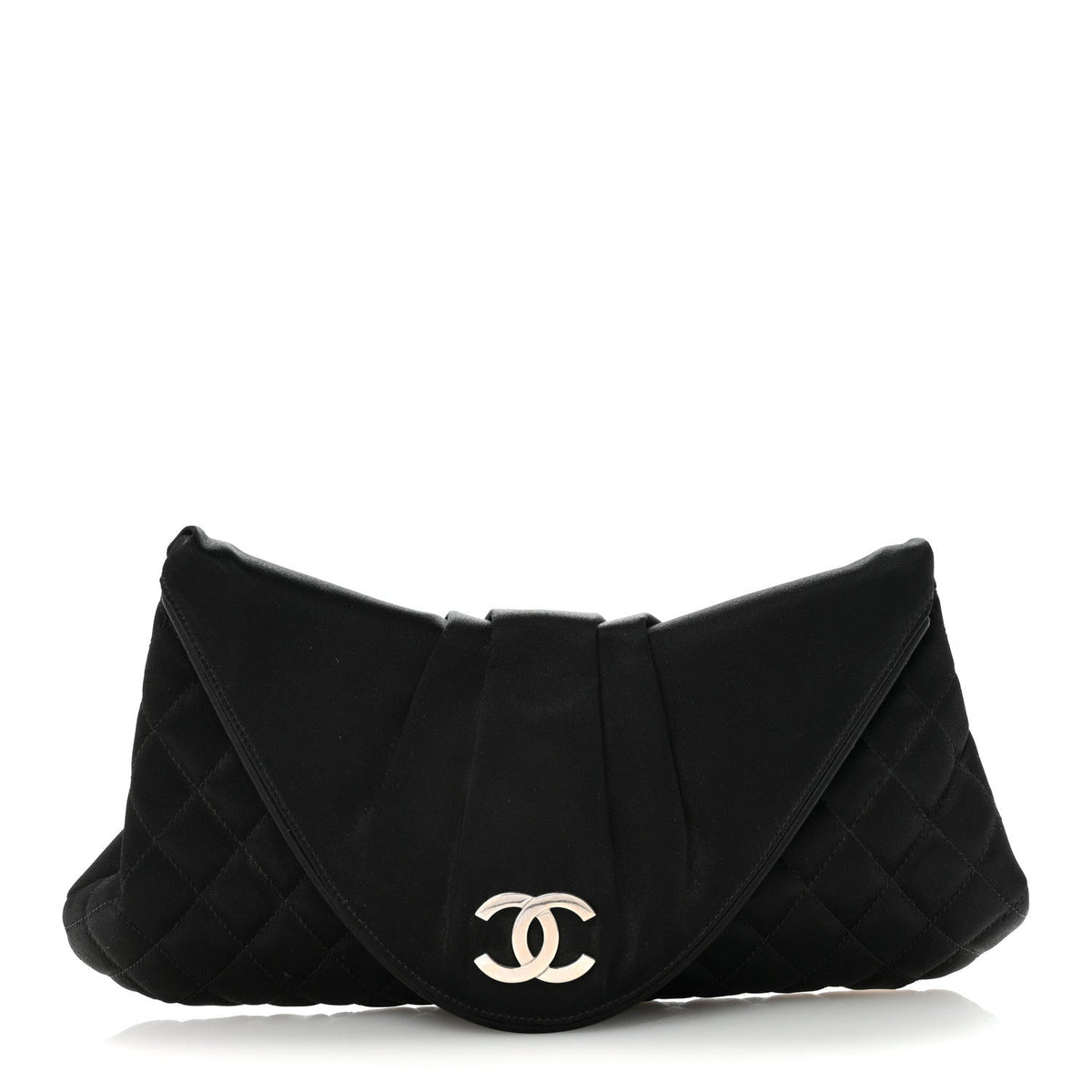 Satin Quilted Half Moon Clutch  Black