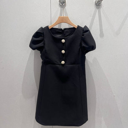 Celine 25 Rhinestone Button Mini Dress Black Wool 220842