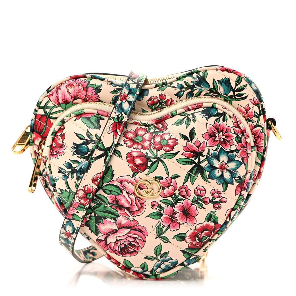 Matelasse Diagonal Brit Roses Print Mini Interlocking G Heart Shoulder Bag Multicolor