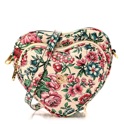 Matelasse Diagonal Brit Roses Print Mini Interlocking G Heart Shoulder Bag Multicolor