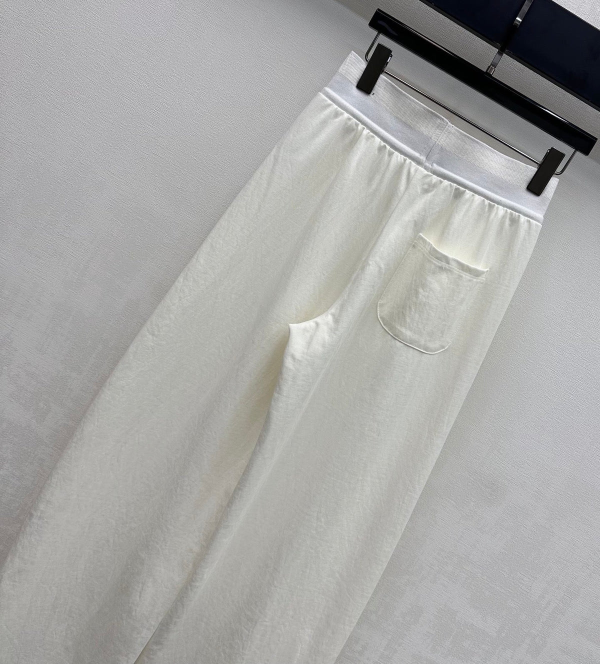 Miu Drawstring Webbing Pants White Tencel Cotton Fabric 350207