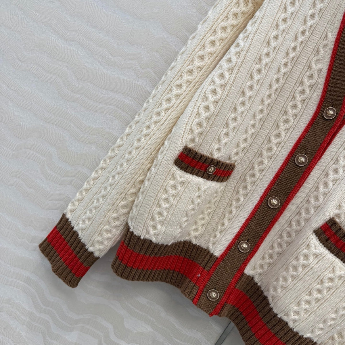 CC Spring 26 Cardigan White Brown Red Wool 342796