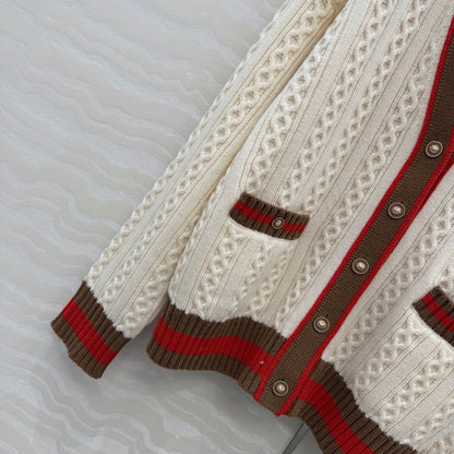 CC Spring 26 Cardigan White Brown Red Wool 342796