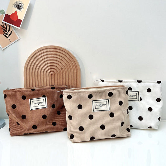 Cosbai - Vintage Polka Dot Corduroy Makeup Bag