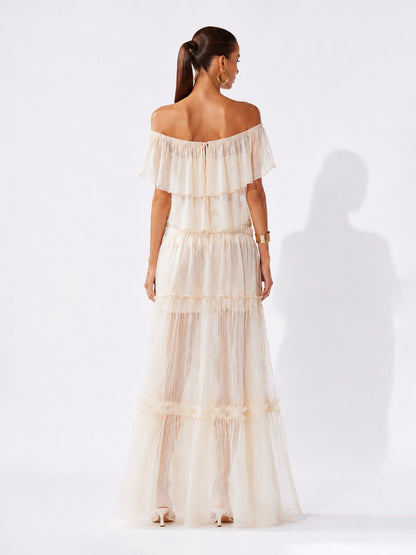 Raquel Elegant Off-Shoulder Top and Mesh Maxi Skirt Set