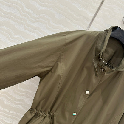 Prada 25 Windbreaker Coat Khaki Green Cotton