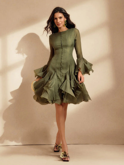 Edsel Flare Sleeve Button Mini Dress