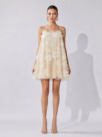 Abrianna Rhinestone Flower and Sequin Mesh Mini Dress