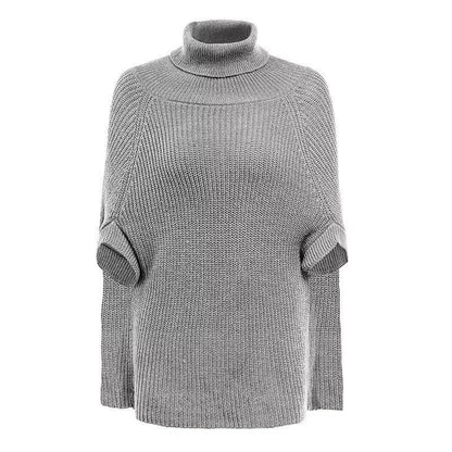 Solid Color Loose Poncho High Neck Sweater