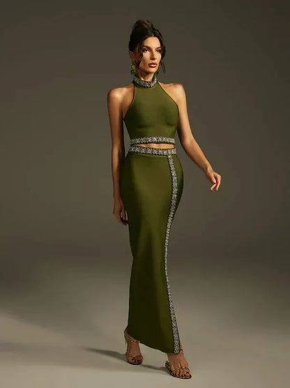 Landri Halterneck Crystal Bandage Skirt Set