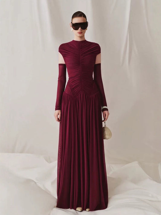 Ingrid Elegant Pleated Tulle Maxi Dress