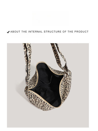 Cosbai - Large Capacity Single-shoulder Canvas Bag with Leopard Print