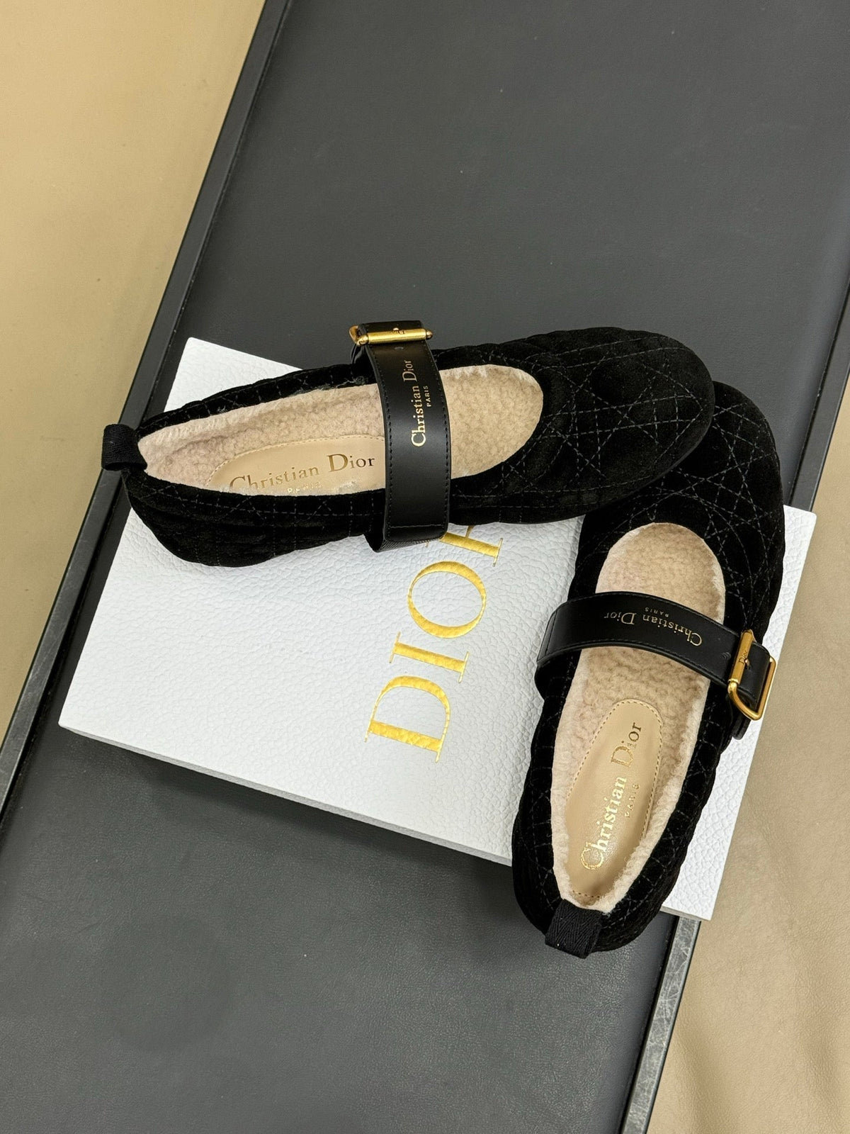 CD Alps Dior Frost Ballet Flat Black Suede Wool 561807